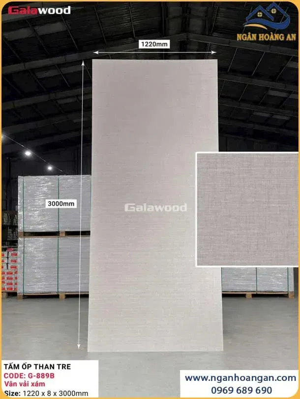 Tấm Ốp Đa Năng Sợi Than Tre Galawood 8mm G-889B Vân Vải Xám
